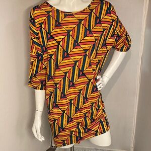 LuLaRoe Yellow, Navy & Pink Geometric Short-Sleeve Tunic